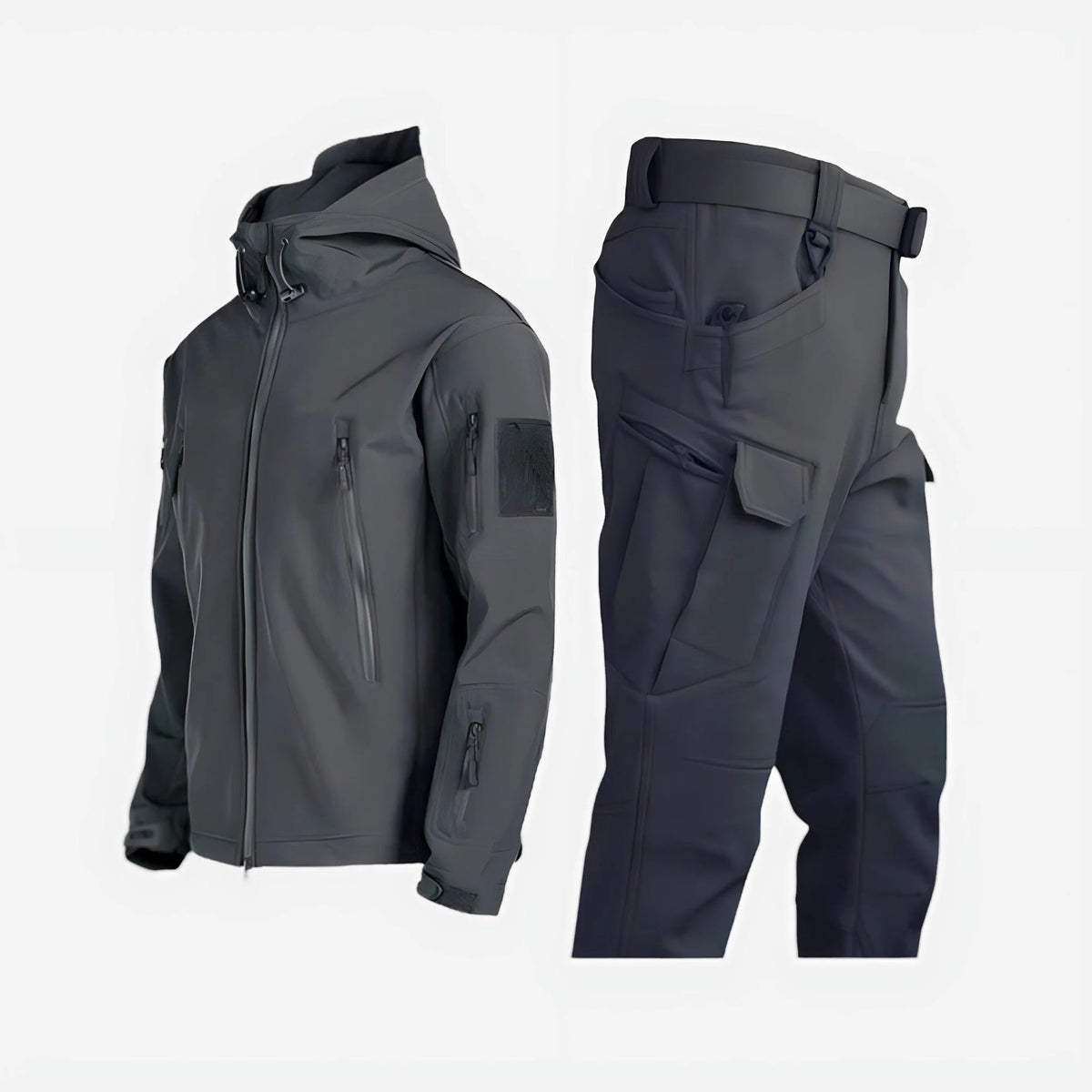 Women's Waterproof Outdoor Tactical Set | Hooded Jacket with Cargo Trousers Side