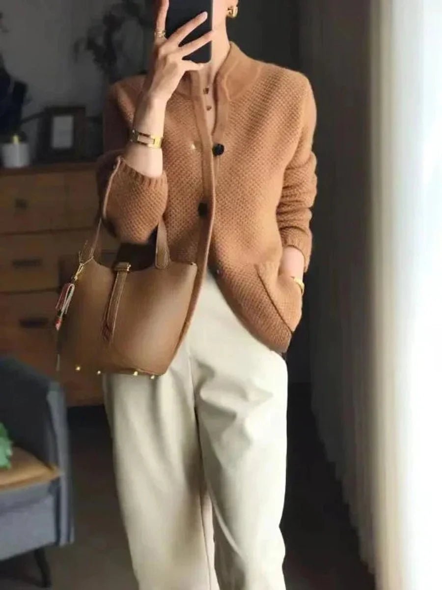 Women's Wool Cardigan | Button-Front Relaxed Knit Style Detail
