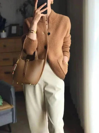 Women's Wool Cardigan | Button-Front Relaxed Knit Style Detail