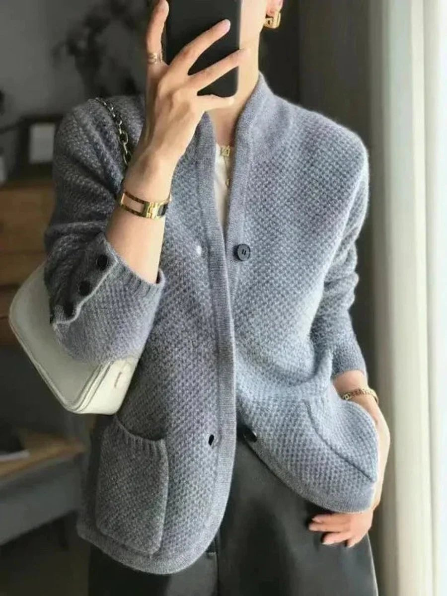Women's Wool Cardigan | Button-Front Relaxed Knit Style Front