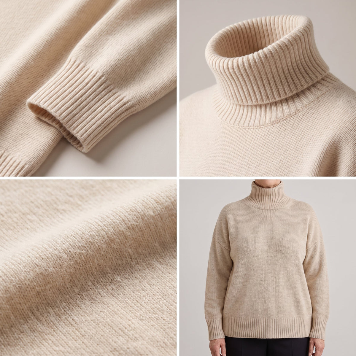 Women's Wool High-Neck Sweater with Dropped Shoulder Angle