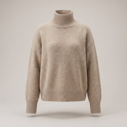 Women's Wool High-Neck Sweater with Dropped Shoulder Lifestyle