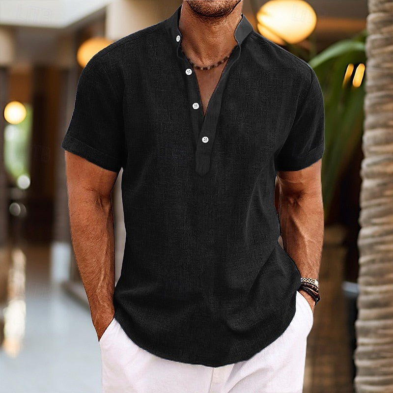 Lightweight Shirt Men's Short Sleeve Band Collar