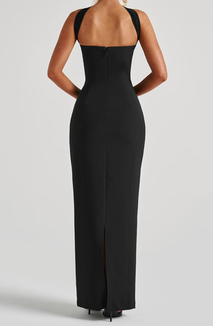Women’s Strapless Column Maxi Dress | Removable Scarf Evening Gown