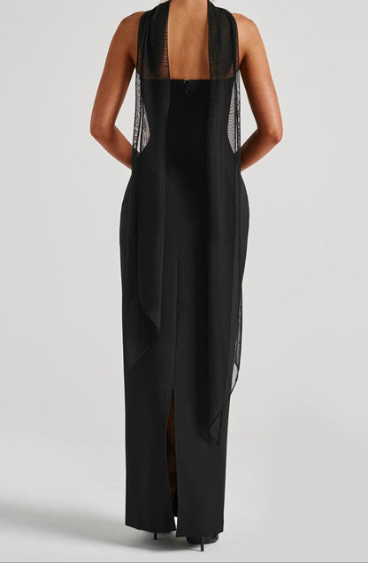 Women’s Strapless Column Maxi Dress | Removable Scarf Evening Gown